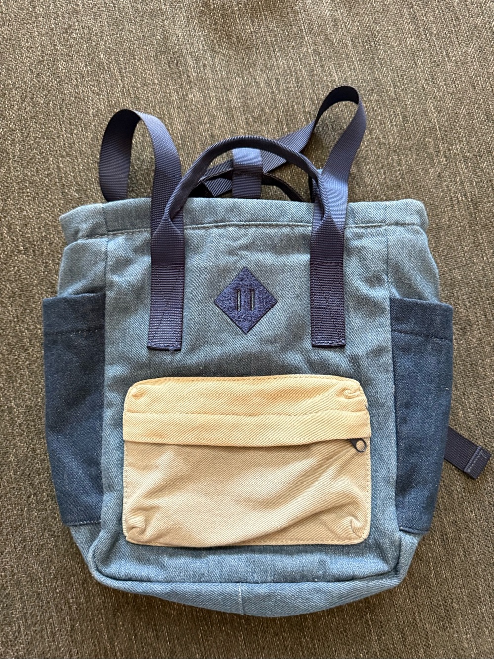 Denim Canvas Two-Tone Mini Backpack bag with charming details